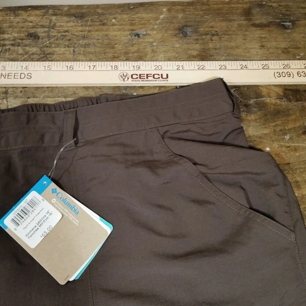 Columbia 24W Knee Pants Shorts Brown NWT Hiking Omni Shade Pockets Nylon